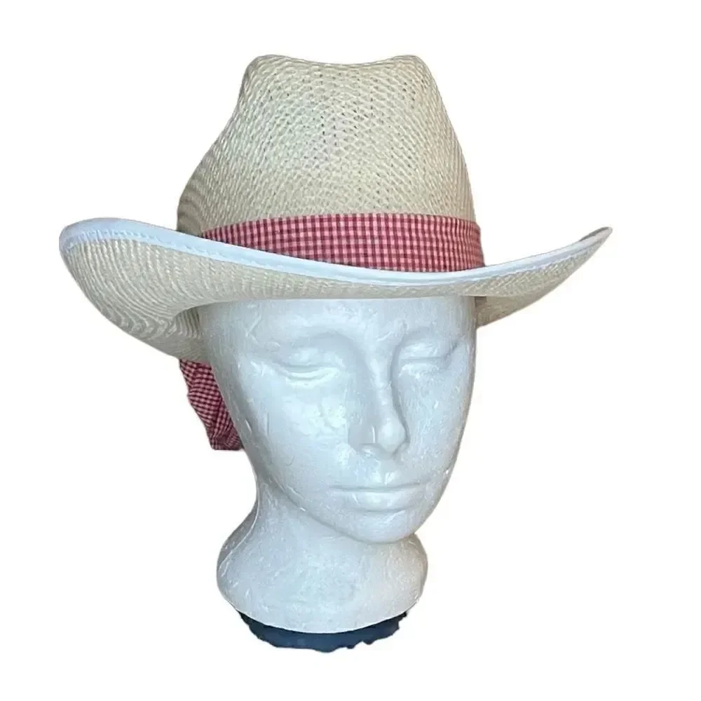 Straw Western hat with checkered red ribbon - Jacobson Hat Co.